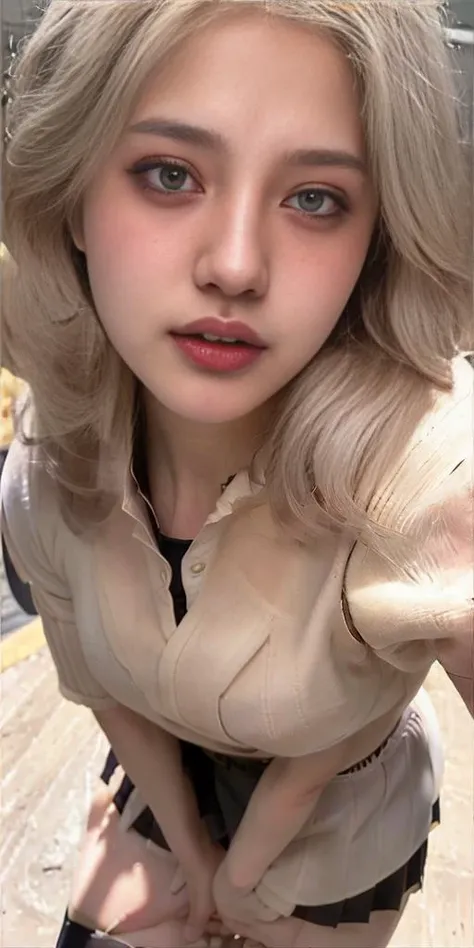 <lora:japaneseDollLikeness_v10:0.5>, <lora:chineseHeterochromia_v10:1>,((half white lab coat outside)),(sailor collar school uniform),shirt, pleated skirt,(black pantyhose), [:(detailed face:1.2):0.2], raw photo, (masterpiece), (best quality), highres, (realistic, photo-realistic:1.2), ultra detailed, physically-based rendering, 1girl, air bangs, long hair, (silvery hair), wavy hair,