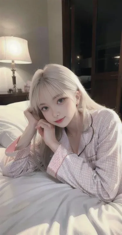 beautiful vintage color, bed and colorful pillow, instagram (photorealistic, high resolution:1.4), 1 girl cute sexy, (pajamas:1.4), platinum hair, (silver long hair), ((puffy eyes)), looking at viewer, happy, full body (8k, RAW photo, best quality, masterpiece:1.2), (realistic, photo-realistic:1.37),(sharp focus:1.2), professional lighting, photon mapping, radiosity, physically-based rendering, (Close-up angle: 1.4), (close-up:0.9), (pale skin:1.2) <lora:koreanDollLikeness_v10:0.3> <lora:koreanDollLikeness_v15:0.3> <lora:taiwanDollLikeness_v10:0.2> <lora:wlopStyleLora_30Epochs:0.01> <lora:japaneseDollLikeness_v10:0.1>