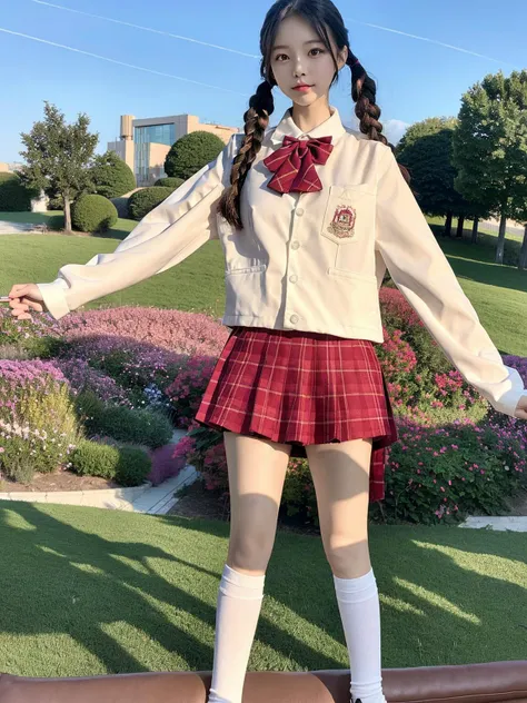masterpiece, best quality, masterpiece,best quality,official art,extremely detailed CG unity 8k wallpaper, day,1 girl, medium hair, pleated skirt,school,<lora:jk:1>,<lora:koreanDollLikeness_v15:0.8>