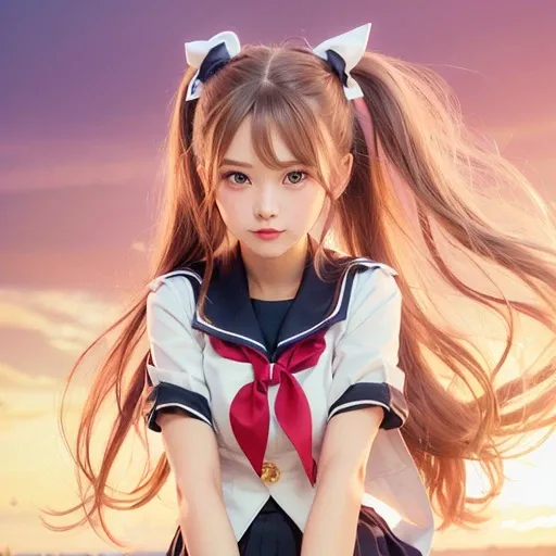 Anime girl with long hair and sailor outfit posing on beach - SeaArt AI