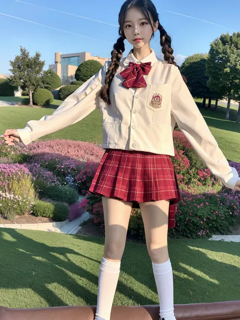 masterpiece, best quality, masterpiece,best quality,official art,extremely detailed CG unity 8k wallpaper, day,1 girl, medium hair, pleated skirt,school,<lora:jk:1>,<lora:koreanDollLikeness_v15:0.8>