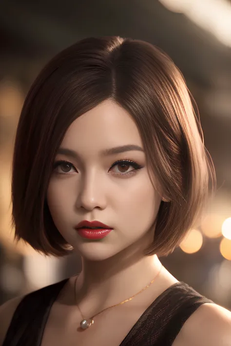 a girl is standing in the amusement park,1girl,lipstick,ldisheveled hair,colored inner hair,shushing,{steam},Looking at Viewer,golden hour lighting,comic,atmospheric perspective,bokeh,detailed,Cinematic light, intricate detail, highres, detailed facial features, high detail, sharp focus, smooth, aesthetic, extremely detailed, stamp, octane render,{{{masterpiece}}}