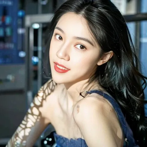 best quality, ultra high res, (photorealistic:1.4), 1girl, solo focus, ((blue long dress)), elbow dress, black thighhighs, frills, ribbons, studio background, (Kpop idol), (aegyo sal:1), (platinum blonde hair:1), ((puffy eyes)), looking at viewer, facing front, smiling, laughing, <lora:sona_real_naxida-000003:1>
