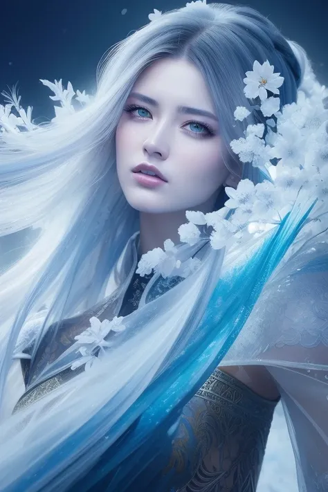 hanfu,guofeng3.2,full body, walking pose, slow motion, male wearing full body multiple layer (heavy robe:1.2), (blue ice long skirt with intricate pattern:1.2), gloves, (insanely detailed, bloom:1.5), (highest quality, Alessandro Casagrande, Greg Rutkowski, Sally Mann, concept art, 4k), (analog:1.2), (high sharpness), (detailed pupils:1.1), (painting:1.1), (digital painting:1.1), detailed face and eyes, Masterpiece, best quality, (highly detailed photo:1.1), 8k, photorealistic, (ice hair color, dynamic hairstyle), (pureerosface_v1:0.1), By jeremy mann, by sandra chevrier, by maciej kuciara, sharp, (ripped body:1.1), realistic, real shadow, (ice snow background:1.2), (by Michelangelo), <lora:mermerovdiffusion_Lora300:0.2>style of ohwx <lora:(style of ohwx) masterpiece, best quality, (extremely detailed CG unity 8k wallpaper, masterpiece, best quality, ultra-detailed, best shadow), (detailed background), (beautiful detailed face, beautiful detailed eyes), High contrast, (best illumination, an extremely delicate and beautiful), (girl:1.5), ((Not relevant)), ((caustic)), dynamic angle, beautiful detailed glow, (portrait:0.2),dynamic angle, beautiful detailed glow, (portrait:0.2),pigtail,full body,