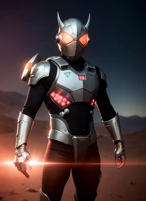 (sfw), 8k, RAW photo, Fujifilm eterna style photo, (dark:1.4), (backlit photography:1.4), (facing viewer:1.2), full body ,(kamen rider:1.1), grasshopper mask, multicolored (exosuit:1.2) with neon eyes, armored (belt and gauntlet:1.1), outdoor, fighting stance, (highly detailed:1.4), BREAK by Alyssa Monks , Annie Swynnerton , Beatrix Potter , Andrea Mantegna , Marco Mazzoni , Sara Wollfalk , Carlos Cruz-Diez , Saturno Butto , John Totleben , dust storm