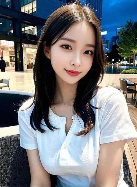 (8k, best quality, masterpiece:1.2), (realistic, photo-realistic:1.37), ultra-detailed, 1 girl,cute, solo,beautiful detailed sky,detailed cafe,night,sitting,dating,(nose blush),(smile:1.15),(closed mouth) small breasts,beautiful detailed eyes,(collared shirt:1.1), night, wet,business attire, rain,white lace, (short hair:1.2),floating hair NovaFrogStyle,