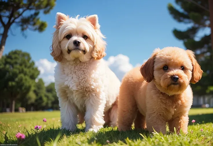 1teddy Dog, poodle, Bichon frise, lovable, yellow dog, full body champagne dog hair, dog eyes, light blue eye, sit, during the day, sitting on the prairie, filled with beautiful flowers, long hair, beautiful detailed eyes, extremely detailed eyes and face, light on face, cute, best quality, masterpiece, illustration, an extremely delicate and beautiful, extremely detailed ,CG ,unity ,8k wallpaper, Amazing, finely detail, masterpiece, best quality, official art, extremely detailed CG unity 8k wallpaper, ultra-detailed, highres, extremely detailed, (best quality), (realistic, photo-realistic:1.2), 8k, soft lighting, high quality, official art, extremely detailed CG unity 8k wallpaper, cinematic lighting.
