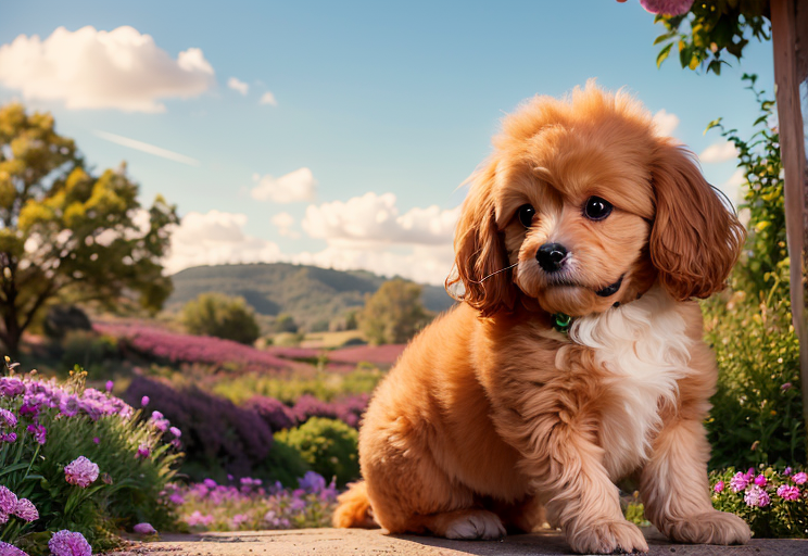 There is a dog that is sitting on a stone bench - SeaArt AI