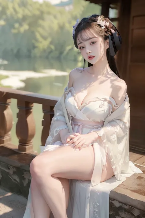 <lora:hanfu2.0:0.9>,extremely detailed CG unity 8k wallpaper,(masterpiece),(best quality),(ultra detailed),(ultra realistic),(Best character details:1.36),(realistic, photo-realistic:1.4),dynamic angle,professional lighting, photon mapping, radiosity, physically-based rendering,
outdoors,busy street,(looking at viewer:1.331),blush,
1girl, cute, sitting,(smile:1.15), (closed mouth),makeup,(ulzzang-6500-v1.1:1.0),(medium breasts:1.1), (off shoulder:1.1),beautiful detailed eyes, (eyelashes:1.1),wet, rain, (cleavage:1.1),(big ass:1.2),thighhighs,
,(Hanfu,silk coat, song, song Dynasty, song clothing),(half naked hanfu:1.414),(pussy:1.331),