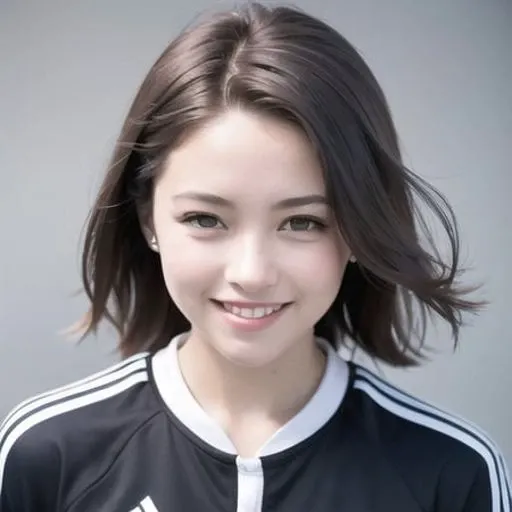 <lora:zyd232_ChineseGirl_v1.6:0.6>, (grey background:1.5, close shot:1), (photorealistic:1.4), (best quality:1.0), (ultra highres:1.0), 8k, RAW photo, (masterpiece:0.2), 1girl, beautiful skin, detailed skin, big smile, teeth, (short hair:1), (soccer uniform:1.2) <lora:koreanDollLikeness_v10:0.2>