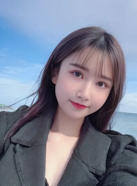 masterpiece, best quality, (photorealistic:1.2), extremely_detailed_eyes_and_face, detailed face,  depth of field, detailed face, face focus, ,((ultra skin detail)):10 ,portrait,
[ blurry background],((8k, highest quality, masterpiece)), High detail RAW photo, (realistic, photo realism:1. 37), (highest quality), (best shadow), (best illustration), ultra high resolution, physics-based rendering, cinematic lighting,extremely_detailed_eyes_and_face,detailed face, shiny skin, smile, thick lips,  (portrait),  ultra-detailed, highres, 8k, (best quality), physically-based rendering, Realistic photography,

finely makeup, makeup, pink lipstick, pink eye shadow,
black skirt, college student, dark green hair, dark green blond hair, sunset:5, (blue|red|orange sky),(standing on beach):5,Bondi beach, sea, spindrift,
1girl, petite, (looking at viewer:1.5),[large breasts],
medium shot, standing,
(Draw only one person), <lora:cut_face_lovableChineseGirlMeme_v1:0.9>, <lora:Taiwan-doll-likeness:0.3>