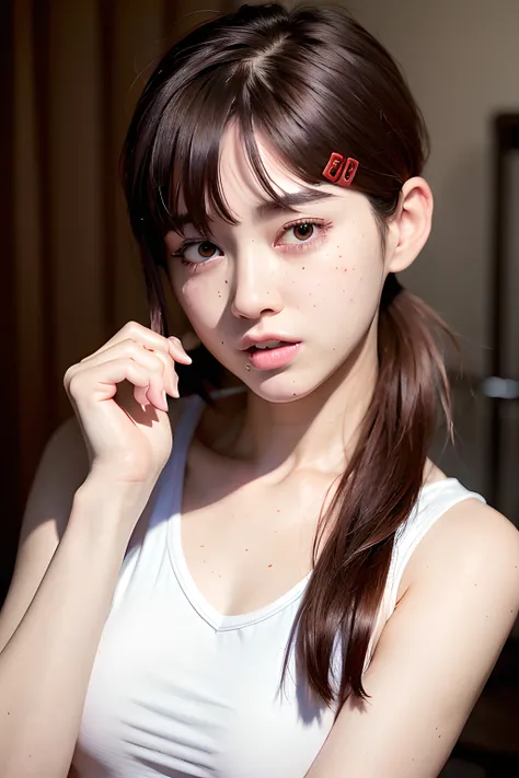 sfw, |best quality, ultra high res, (photorealistic:1.4)| ,| brown eyes, crazy eye, tears, crying face, watery eyes |, solo, 1 girl, | hairpin, white men's shirts, black suits |, (ulzzang-6500:0.8), <lora:kobeni_v10:1.2>, bed, <lora:breastinclassBetter_v13:0.3>, v arm pose, awkward