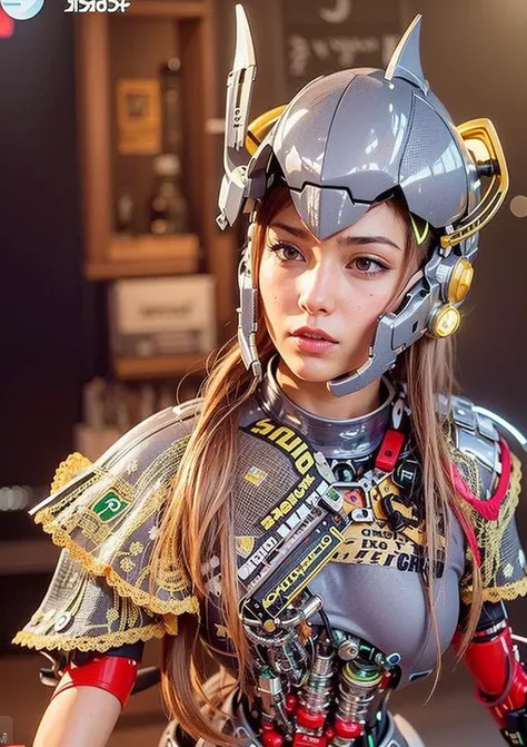 complex 3d render ultra detailed of a beautiful porcelain profile woman android face, (flowing hair:1.4),brown hair, cyborg, (robotic parts:1.3), 150 mm, beautiful studio soft light, rim light, vibrant details, luxurious cyberpunk, (lace:1.2),,1girl, bangs, blonde_hair, bodysuit, braid, breasts, covered_navel, gradient, gradient_background, green_eyes, grey_background, long_hair, looking_at_viewer, machinery, mecha, mecha_musume, medium_breasts, science_fiction, skin_tight, solo, standing,<lora:japaneseDollLikeness_v10:0.5>