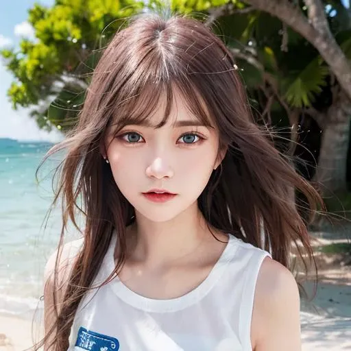 4k,best quality, masterpiece, dark hair,detailed, dark eyes, windy, floating hair, beach, upper body, detailed face, summer, trees, sunshine,school uniform,look at viewer,detailed eyes,(realistic:1.2), teenager <lora:hongkongdolllikeness_v15:0.2> <lora:japaneseDollLikeness_v10:0.4> <lora:koreandolllikeness_V10:0.2> <lora:taiwanDollLikeness_v10:0.2>