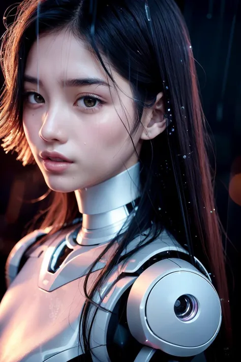 (kpop idol:1), 1girl, 18 yo, (sexy:1), fit, hot, (slim body:1.2), pale skin, (seductive:1.3), (dark hair:1.4), (small breasts:1.3), (looking at viewer:1), (half body:1.5), (sitting:1.4), futuristic, cybernetics, cyberpunk, (cyborg:1.2), (robot arms:1.4), (raining:1.2), (silver jumpsut:1.1), (alley), Shibuya at night, (night:1.2), (colorful neon lights), (fog:1.1), (PureErosFace_V1:0.5), 8k, (best quality), (ultra-detailed), (best illustration), (realistic, photo-realistic:1.37), (night photography), (medium close up:1.3), lens flare, shade, backlighting, depth of field, natural lighting, hard focus, vibrant details, anatomical, extremely delicate and beautiful, amazing, finely detailed, masterpiece,