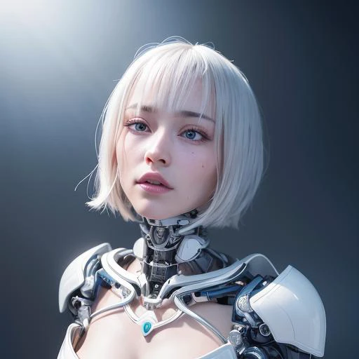 complex 3d render ultra detailed of a beautiful porcelain profile woman android face, cyborg, robotic parts, 150 mm, beautiful studio soft light, rim light, vibrant details, luxurious cyberpunk, lace, hyperrealistic, anatomical, facial muscles, cable electric wires, microchip, elegant, beautiful background, octane render, H. R. Giger style, 8k, best quality, masterpiece, illustration, an extremely delicate and beautiful, extremely detailed ,CG ,unity ,wallpaper, (realistic, photo-realistic:1.37),Amazing, finely detail, masterpiece,best quality,official art, extremely detailed CG unity 8k wallpaper, absurdres, incredibly absurdres, <lora:japaneseDollLikeness_v10:0.1>, <lora:koreanDollLikeness_v10:0.5>, robot, silver halmet, full body,