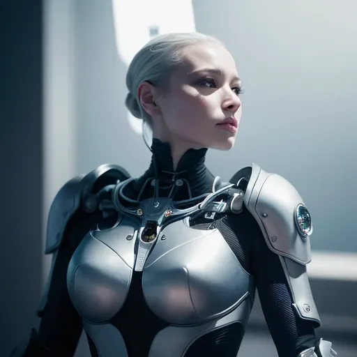 complex 3d render ultra detailed of a beautiful porcelain profile woman android upper body, closed mouth, cyborg, robotic parts, 150 mm, beautiful studio soft light, rim light, vibrant details, luxurious cyberpunk, lace, hyperrealistic, anatomical, facial muscles, cable electric wires, microchip, elegant, beautiful background, octane render, H. R. Giger style, 8k, best quality, masterpiece, illustration, an extremely delicate and beautiful, extremely detailed ,CG ,unity ,wallpaper, (realistic, photo-realistic:1.37),Amazing, finely detail, masterpiece,best quality,official art, extremely detailed CG unity 8k wallpaper, absurdres, incredibly absurdres, <lora:japaneseDollLikeness_v10:0.1>, <lora:koreanDollLikeness_v10:0.5>, robot, silver halmet, full body,