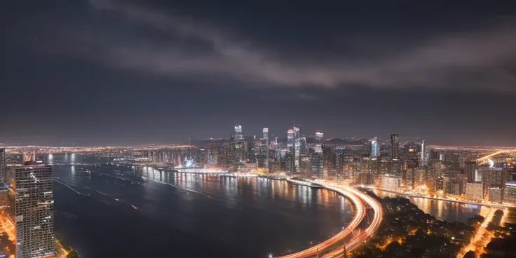 RAW, Best quality, High res, Masterpiece, Extremely detailed CG unity 8k wallpaper, Professional photography, Canon EF 16-35mm f/2.8L III USM,
"An awe-inspiring long exposure shot of the city at night with a dramatic contrast between the dark sky and the brightly lit cityscape, trending on Artstation."