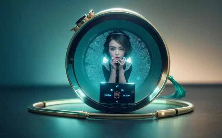 knollingcase, isometic render, a steampunk cute babydoll miranda kerr| kendell jenner| lalisa manoba| lily collins head, isometric display case, knolling teardown, transparent data visualization infographic, high-resolution OLED GUI interface display, high contrast, micro-details, octane render, photorealism, optical fiber, photorealistic,amber|green|blue,reflection effect, filigree,