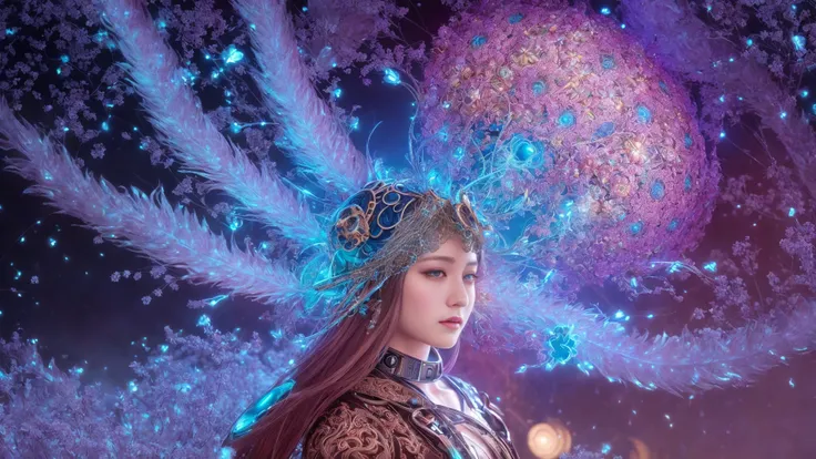 mechanical android flower by, earnst haeckel, james jean. generative art, baroque, intricate patterns, fractalism, movie still, photorealistic, vibrant peacock feathers, intricate, elegant, highly detailed, digital painting, artstation, smooth, sharp focus, illustration, outrun, vaporware,
1 girl, solo,
beautiful detailed intricate insanely detailed octane render trending on artstation, 8 k artistic photography, volumetric lighting, beautiful, rich deep colors masterpiece, sharp focus, ultra detailed,