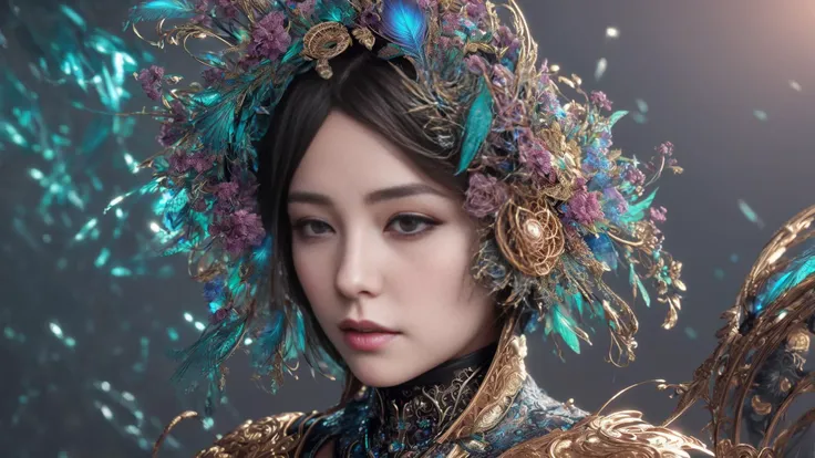 mechanical android flower by, earnst haeckel, james jean. generative art, baroque, intricate patterns, fractalism, movie still, photorealistic, vibrant peacock feathers, intricate, elegant, highly detailed, digital painting, artstation, smooth, sharp focus, illustration, outrun, vaporware,
1 girl, solo
beautiful detailed intricate insanely detailed octane render trending on artstation, 8 k artistic photography, volumetric lighting, beautiful, rich deep colors masterpiece, sharp focus, ultra detailed,
