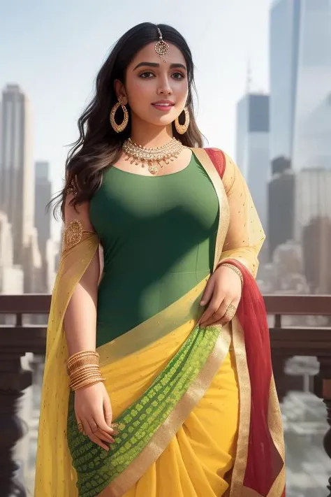 (nsfw), (8k, HDR, RAW photo, highest quality, masterpiece), (High detail RAW color photo professional photo), highly detailed CG unified 8K wallpapers, physics-based rendering,
Indian woman,
Bindi, (Green|Black|Maroon|Red|Yellow Salwar Kameez:1.331), Jhumka earrings, shaped eyes, (Dark skin:1.21),
(detailed facial features), (perfect female figure), (finely detailed beautiul eyes and detailed face:1.2),
from below, white teeth, grin, big smiling, cute, thick pubic hair, realistic body, perfect hourglass figure,delicate earrings, necklace, Bangles, Anklets, small breast, narrow waist,
(cityscape of New York:1.2), outdoor,
cinematic lighting, bright sunlight, side lighting, strong sunlight, shadow casting, best shadow,