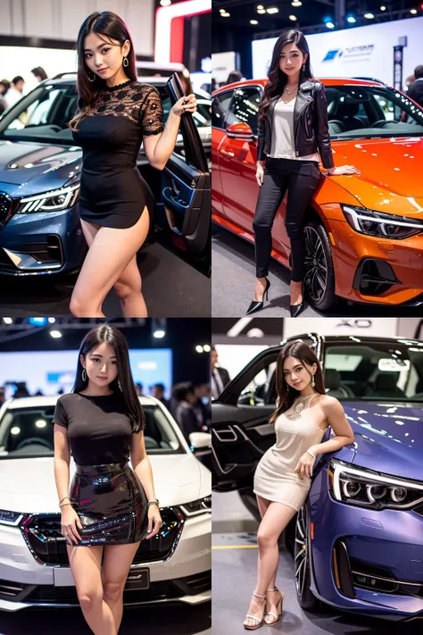 motorexpo ,high-res, masterpiece, best quality, 1 girl, posing in front of car, carexpo, modern car, intricate details, Soft light source,neon lights, <lora:motorexpoLoraV1_motorexpoLoraV1:0.8>