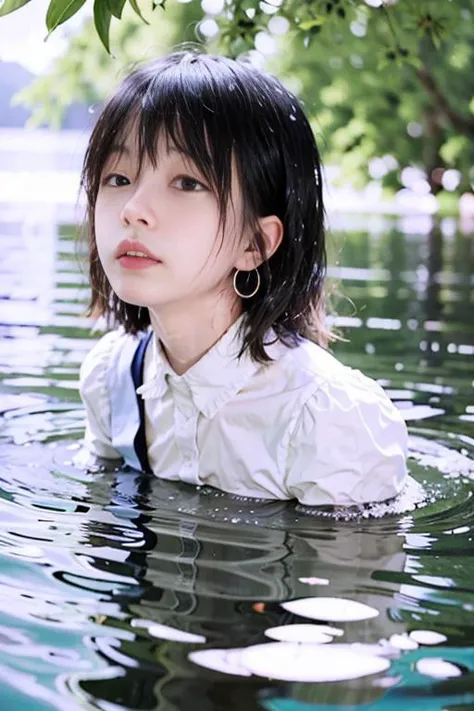<lora:no105Girl_sdNo105000014:1>, no. 105 ,front lens, close-up, whole body,  (goddess-like happiness:1.2), Kpop idol, (RAW photo:1.2), (photorealistic:1.4), (masterpiece:1.3), (intricate details:1.2), delicate, beautiful detailed, (detailed eyes), (detailed facial features), (20 years old female), petite, small breasts, narrow waist, skin tight, (looking_at_viewer), (floating:1.2), dynamic pose, big circle earrings, slim_legs, (best quality:1.4), (ultra highres:1.2), cinema light, (extreme detailed illustration), (lipgloss, eyelashes, best quality, ultra highres, depth of field, caustics, Broad lighting, natural shading, 85mm, f/1.4, ISO 200, 1/160s:0.75), (ocean, water, water_drop, wet, splasing, foam, underwater:1.5),