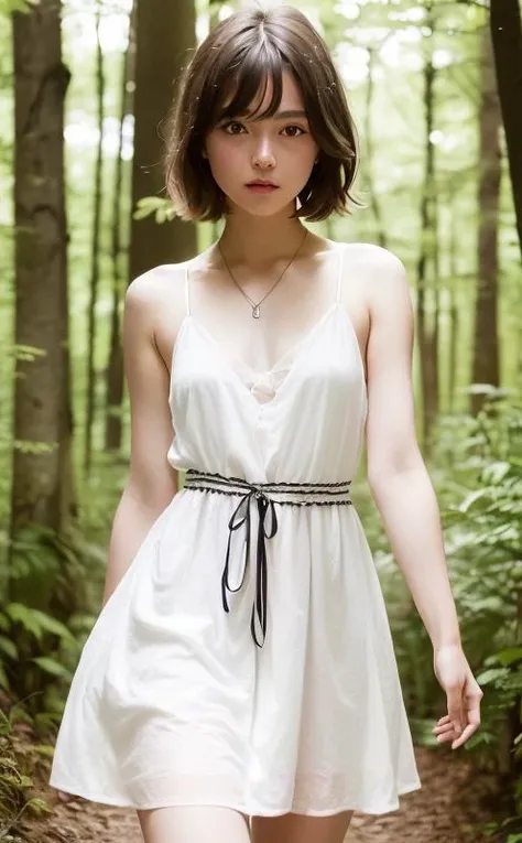 ((beautiful girl)),((A thin ponytail girl standing)),((summer dress :1.6))), ((short hair)), ((very fair skin)),(( small chest)), very slim and long legs, and a very narrow waist,
((in a forest with blurred background)),
(((Below the waist shot,haunting smile,moist lips,long hair))),
((irises and pupils are rounded,the pupil reflects the surroundings,eyes are not the same size)),
((Big eyes,perfect eyes,watery eyes)),
((thick bangs)),((Thin legs)),(high detailed skin,visible pores),(22 age girl)
(ultra high res,photorealistic,realistic,best quality,photo-realistic),
(8k, raw photo, best quality, masterpiece),
(photon mapping, radiosity, physically-based rendering,automatic white balance),
technological sense, best quality, masterpiece, illustration,CG ,unity ,wallpaper, official art,
Amazing, finely detail, an extremely delicate and beautiful,extremely detailed,
highly detailed, sharp focus,rich background,blurry background,strong sunlight,
(real person,photograph),