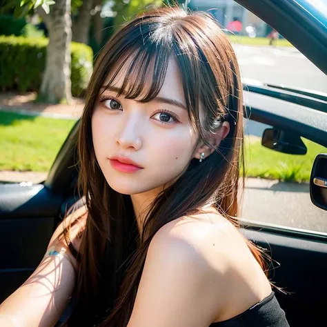 (best quality, masterpiece:1.2), ultra high detailed face, (realistic, photorealistic:1.4), 1girl in a sports car, solo, beautiful detail, <lora:japanesedolllikenessV1_v15:1>, 8k, RAW Photo, CG, full body, long hair, (intricate details:1.1), ultra detail beatiful eyes, earrings