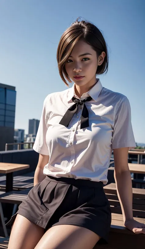 (8k, RAW photo, best quality, masterpiece:1.2), (realistic, photo-realistic:1.37), ultra-detailed,
1 girl,cute, solo,beautiful detailed sky,detailed cafe,night,sitting,dating,(nose blush),(smile:1.1),(closed mouth)
medium breasts,beautiful detailed eyes,(collared shirt:1.1), bowtie,pleated skirt,(short hair:1.2),floating hair
(professional lighting, photon mapping, radiosity, physically-based rendering:0)