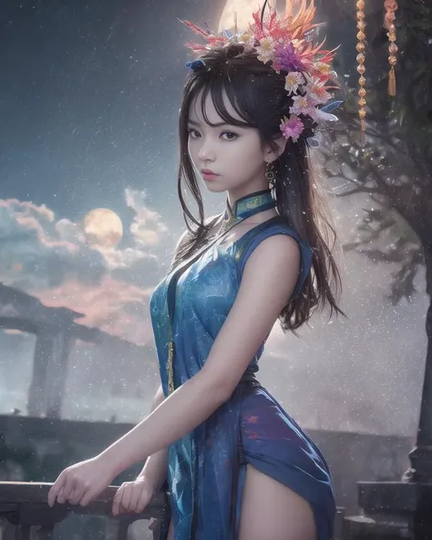 (8k, RAW photo:1.2),best quality, ultra high res,dramatic angle,(fluttered detailed color splashs), (illustration),(((1 girl))),(long hair),(rain:0.9),(hair ornament:1.4),there is an ancient palace beside the girl,chinese clothes,(focus on), color Ink wash painting,(color splashing),colorful splashing,(((colorful))),(sketch:0.8), Masterpiece,best quality, beautifully painted,highly detailed,(denoising:0.6),[splash ink],((ink refraction)), (beautiful detailed sky),moon,highly,detaild,(masterpiece, best quality, extremely detailed CG unity 8k wallpaper,masterpiece, best quality, ultra-detailed),(Lycoris radiata), <lora:lightAndShadow_v10:0.2>