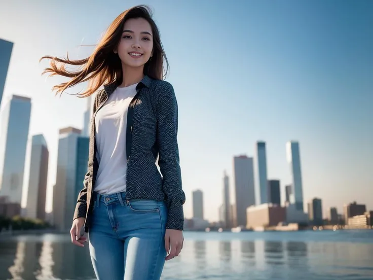(8k, best quality, masterpiece:1.2),
(realistic, photo-realistic:1.37),
ultra-detailed,
((1 girl)), (full body), Standing in a city ,wearing shirt and skinny jeans,(in a 22 age)
cute,solo,
beautiful detailed sky,
(smile:1.15),(closed mouth),
small breasts,
beautiful detailed eyes,
(long hair:1.2),
floating hair ,