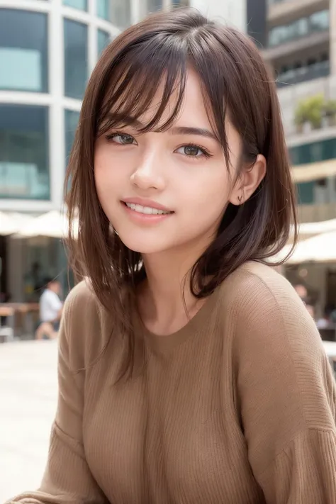 <lora:koreanDollLikeness_v10:0.4>,
(RAW photo, best quality), (realistic, photo-realistic:1.2), a close up portrait photo,
1girl, shopping mall rooftop cafe, outdoor,dating,
smile, (high detailed skin:1.4),
puffy eyes, gorgeous hair, air bangs, brown black hair,
white opaque shirt in random color , pleated skirt in random color,
soft lighting, high quality,