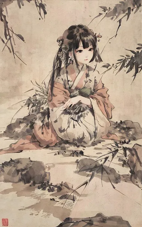 shukezouma, negative space, , shuimobysim , portrait of a woman sitting , willow branches, (masterpiece, best quality:1.2), traditional chinese ink painting, modelshoot style, peaceful, (smile), looking at viewer, wearing long hanfu, hanfu, song, willow tree in background, wuchangshuo, <lora:Moxin_10:0.85> <lora:Moxin_Shukezouma11:0.9>, masterpiece, best quality,