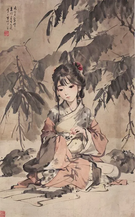 shukezouma, negative space, , shuimobysim , portrait of a woman sitting , willow branches, (masterpiece, best quality:1.2), traditional chinese ink painting, modelshoot style, peaceful, (smile), looking at viewer, wearing long hanfu, hanfu, song, willow tree in background, wuchangshuo, <lora:Moxin_10:0.85> <lora:Moxin_Shukezouma11:0.9>, masterpiece, best quality,