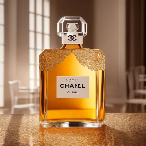 masterpiece, best quality,4K
(a bottle of Chanel), patterned glass, ((intricate detail)), floral ornaments, amazing light effects, noble atmosphere, tabletop, mirrors, close-ups, cinematography, depth of field, interior lighting, hyper realistic, intricate detail