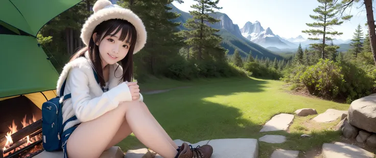 masterpiece, best quality, ultra-detailed, illustration,
1 girl, detailed beautiful skin, kind smile, solo, absurd res, detailed beautiful face, petite figure, portrait photo
cheerful, happy, backpack, sleeping bag, camping stove, water bottle, mountain boots, gloves, sweater, hat, (bare shoulders:0.7), (big breast:0.7)
outdoors, camping, mountains, nature, bonfire, tent, forest, rocks, river, wood, smoke, beautiful_mistake-6500