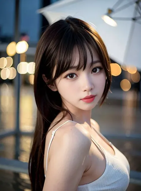 (8k, RAW photo, best quality, masterpiece:1.2), (realistic, photo-realistic:1.37), (pureerosface_v1:0.2), (ulzzang-6500-v1.1:0.3), omertosa,1girl,(Kpop idol), (aegyo sal:1),cute,cityscape, night, rain, wet, professional lighting, photon mapping, radiosity, physically-based rendering, <lora:koreandolllikenessV20_v20:0.3> <lora:Coser_TuNiang_v2:0.4> <lora:aespaKarina_aespaKarinaV5:0.4>