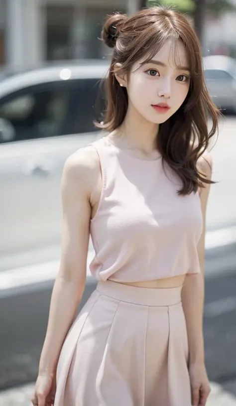 (RAW photo, best quality), (realistic, photo-realistic:1.3), best quality ,masterpiece, an extremely delicate and beautiful, extremely detailed ,CG ,unity ,2k wallpaper, Amazing, finely detail, masterpiece, light smile, best quality, extremely detailed CG unity 8k wallpaper, huge filesize , ultra-detailed, highres, extremely detailed, 1girl, slim body, small breasts, (black leotard top:0.7), (pink skirt:1.2), (bun hair), (brown hair), looking at looking at viewer, sharp focus, face close-up, nsfw,,,, pureerosface_v1:0.8 <lora:Japanese-doll-likeness:0.2> <lora:koreanDollLikeness_v15:0.2> <lora:cuteGirlMix4_v10:0.5> short hair,