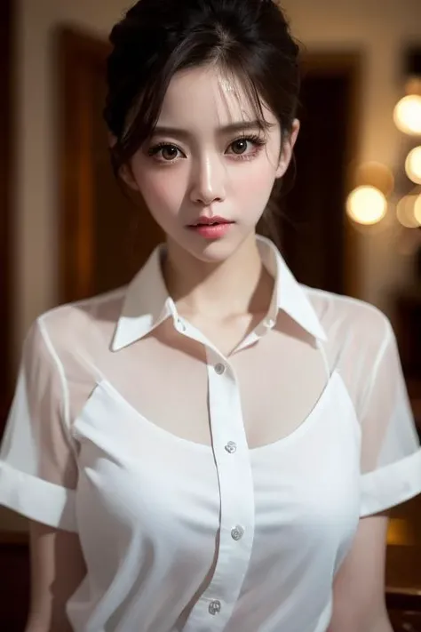 (8k, best quality, masterpiece:1.2), (realistic, photo-realistic:1.37), ultra-detailed, 1 girl, cute, solo, beautiful detailed sky, detailed cafe, night, sitting, dating, (nose blush), (smile:1.15), (closed mouth) small breasts, beautiful detailed eyes, (collared shirt:1.1), night, wet, business attire, rain, white lace, (short hair:1.2), floating hair ,big eyes,
<lora:LORAChineseDoll_chinesedolllikeness1:0.6> pureerosface_v1