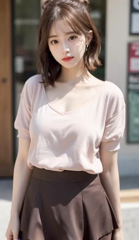 (RAW photo, best quality), (realistic, photo-realistic:1.3), best quality ,masterpiece, an extremely delicate and beautiful, extremely detailed ,CG ,unity ,2k wallpaper, Amazing, finely detail, masterpiece, light smile, best quality, extremely detailed CG unity 8k wallpaper, huge filesize , ultra-detailed, highres, extremely detailed, 1girl, slim body, small breasts, (black leotard top:0.7), (pink skirt:1.2), (bun hair), (brown hair), looking at looking at viewer, sharp focus, face close-up, nsfw,,,, pureerosface_v1:0.8 <lora:Japanese-doll-likeness:0.2> <lora:koreanDollLikeness_v15:0.2> <lora:cuteGirlMix4_v10:0.5> short hair,