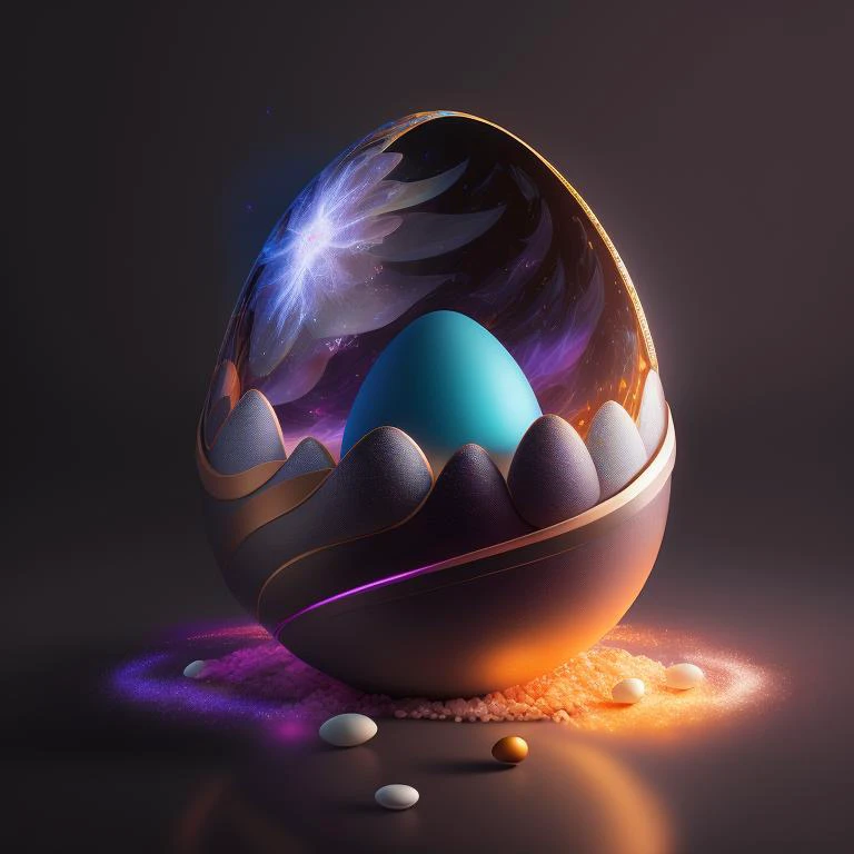 there is a large egg with a hole in it on a dark surface, 3d digital art 4k, cinema 4d bright light render, cinema 4 d art, 3d render digital art, humpty dumpty in form of egg, digital art render, high-quality render, magic frozen ice phoenix egg, cinema 4 d render, cinema 4d render
<lora:easter-fusion:1>