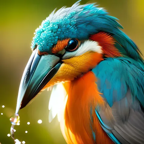 Kingfisher fishing, CGI art, red and yellow, ultra realistic Kingfisher, Pinterest, realistic artistic style, rich colors, artificial intelligence generated images, very detailed portraits, singing for you, amazing rendering
