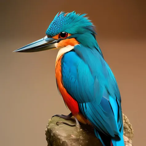 A bird fishing, CGI art, red and yellow, super realistic kingfisher, Pinterest, realistic artistic style, rich colors, artificial intelligence generated images, very detailed portraits, singing for you, amazing rendering