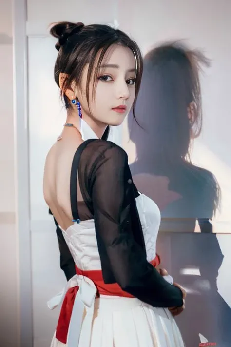 estill 800,best quality, masterpiece, illustration,((fullbody)),extremely detailed ,CG ,unity ,8k wallpaper, Amazing, finely detail, masterpiece,best quality,official art, extremely detailed CG unity 8k wallpaper, beautiful detailed girl, extremely detailed eyes and face,looking at viewer , beautiful detailed eyes, light on face,cute, NSFW,1girl, solo, skirt, brown hair, ass, looking back, hair bun, brown eyes, pantylines, from behind, lips, looking at viewer, single hair bun, see-through, jewelry, turtleneck, earrings, shadow, ((fullbody)),dilraba,<lora:dilrabaDilmurat_v1:1>,short shan, <lora:hanfu_v30Song:0.9>