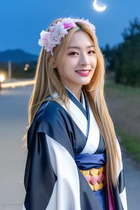<lora:staycSeeun:1>,Seeun,pov,RAW photo,physically-based rendering,(8k, best quality, masterpiece:1.2),octane render,extremely detailed CG unity 8k wallpaper,rim ligh,dark outdoor,streets,standing,(night,full moon:1.5),(long twist hair:1.2),(a girl is wearing kimono:1.5),hyper realistic detail shiny skin,ultra detailed,(ultra realistic:1.5),(looking at viewer:1.4),(intricate:1.2),(photorealistic:1.4),1girl,(skinny:1.3),detailed background,smile