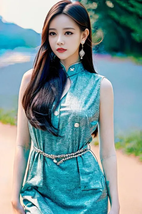 (goddess-like happiness:1.2), ulzzang-6500-v1.1, modelshot style,(RAW photo, photography, illustration, masterpiece, ultra detailed, top quality, official art, ultra detailed, CG, unity, 8k wallpaper, cinematic lighting, highres, original, extremely detailed 8k uhd, dslr, wallpaper), (photo-realistic:1.35), HDR, depth of field, floral print, night cityscape, (1girl:1.6), long hair, beautiful girl with beautiful details, extremely detailed eyes and face, eyes with beautiful details, (sleeveless Qipao:1.5), (perfect shiny skin:0.6), slim and smooth lines, (floating), (medium breasts:1), earrings , <lora:Chi_LiYiTongChinese_v10:0.8>