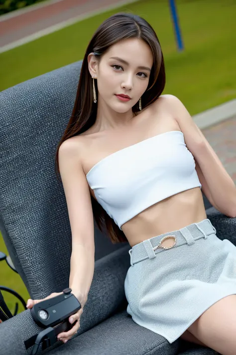 photorealistic, 8K, ultra realistic details, sharp focus, detailed skin, (outdoor,typically cozy with soft lighting, comfortable seating), (mini skirt, crop top, high heel), extremely detailed face and eyes, (big breasts)