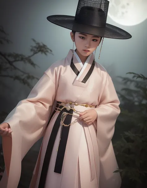 depth of field, night cityscape, 1boy, Wearing the traditional Korean costume, Hanbok,
black hat, (original: 1.2), (realistic: 1.3) , extremely detailed eyes and face, eyes with beautiful details, absurd, incredibly absurd, huge file size, ultra detail face, high resolution, ultra detailed hand, best quality, masterpiece, illustration, ultra detailed and beautiful, ultra detailed, CG, unity, 8k wallpaper, amazing, fine Detail, masterpiece, top quality, official art, extremely detailed CG unity 8k wallpaper, cinematic lighting, (perfect shiny skin:0.6), slim and smooth lines,background of full moon, Pine tree and crane cross the full moon,(floating),detailed background ,dynamic angle <lora:rkt-02:1>